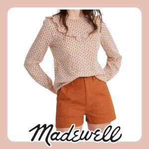 Madewell | Orange & White Ruffle-Yoke Prairie Top in Cutout Blooms